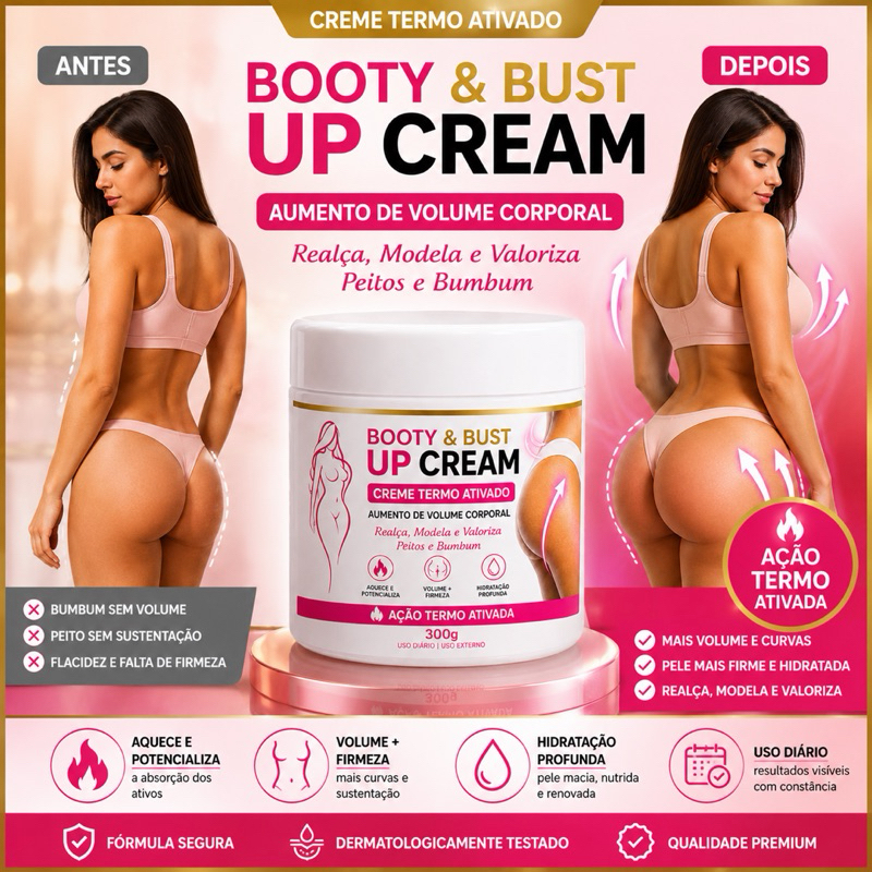 Creme Termo Ativado Booty Up 300g | Volume e Firmeza  Realça e Modela Bumbum e Seios