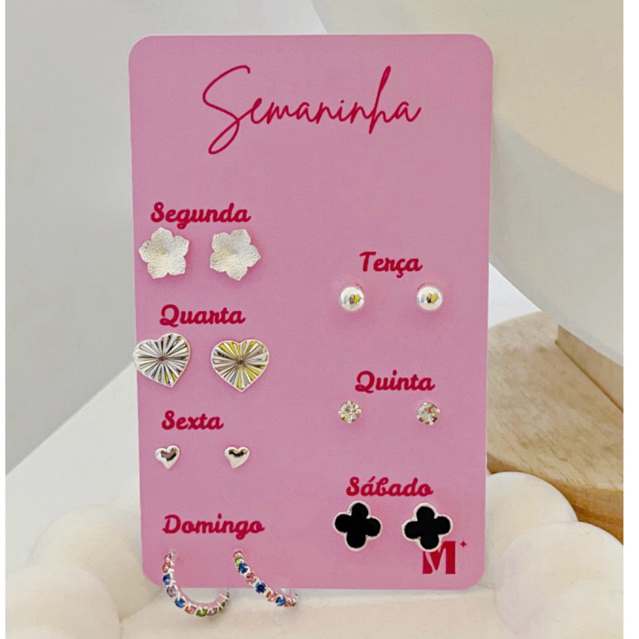 Brincos Semaninha Feminino Folheados a Prata 925 Cartela 7 Pares