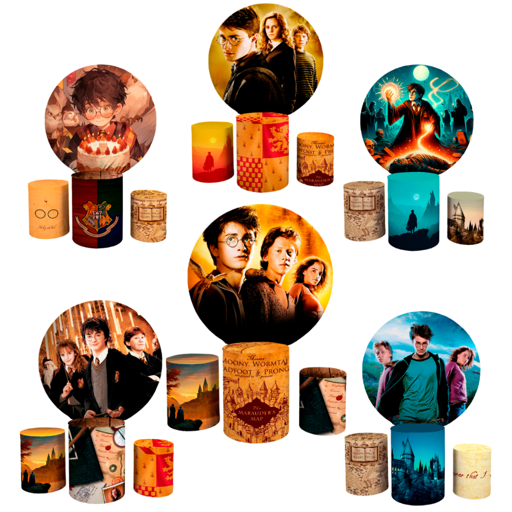 Painel De Aniversario Capa Tematica E Conjunto Capa Cilindro Ilustrativo O Bruxo Harry