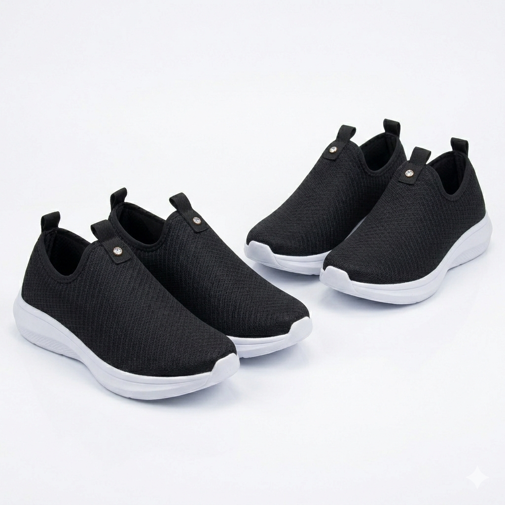 Tênis Feminino Meia Kit 2 Sapatos Confortável Casual Sem Cadarço Calce Fácil