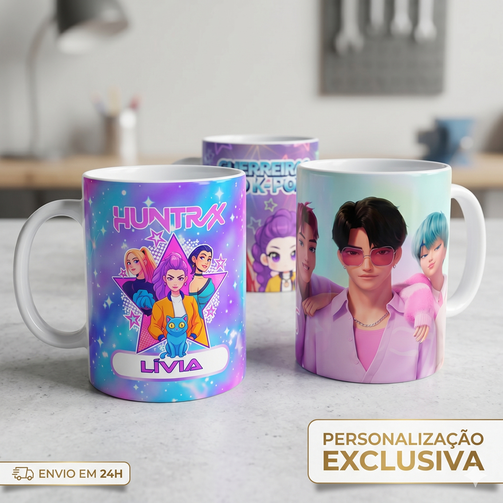 Caneca Personalizada com Nome Guerreiras do K-Pop Huntrix Saja Boys Cerâmica ou Polímero
