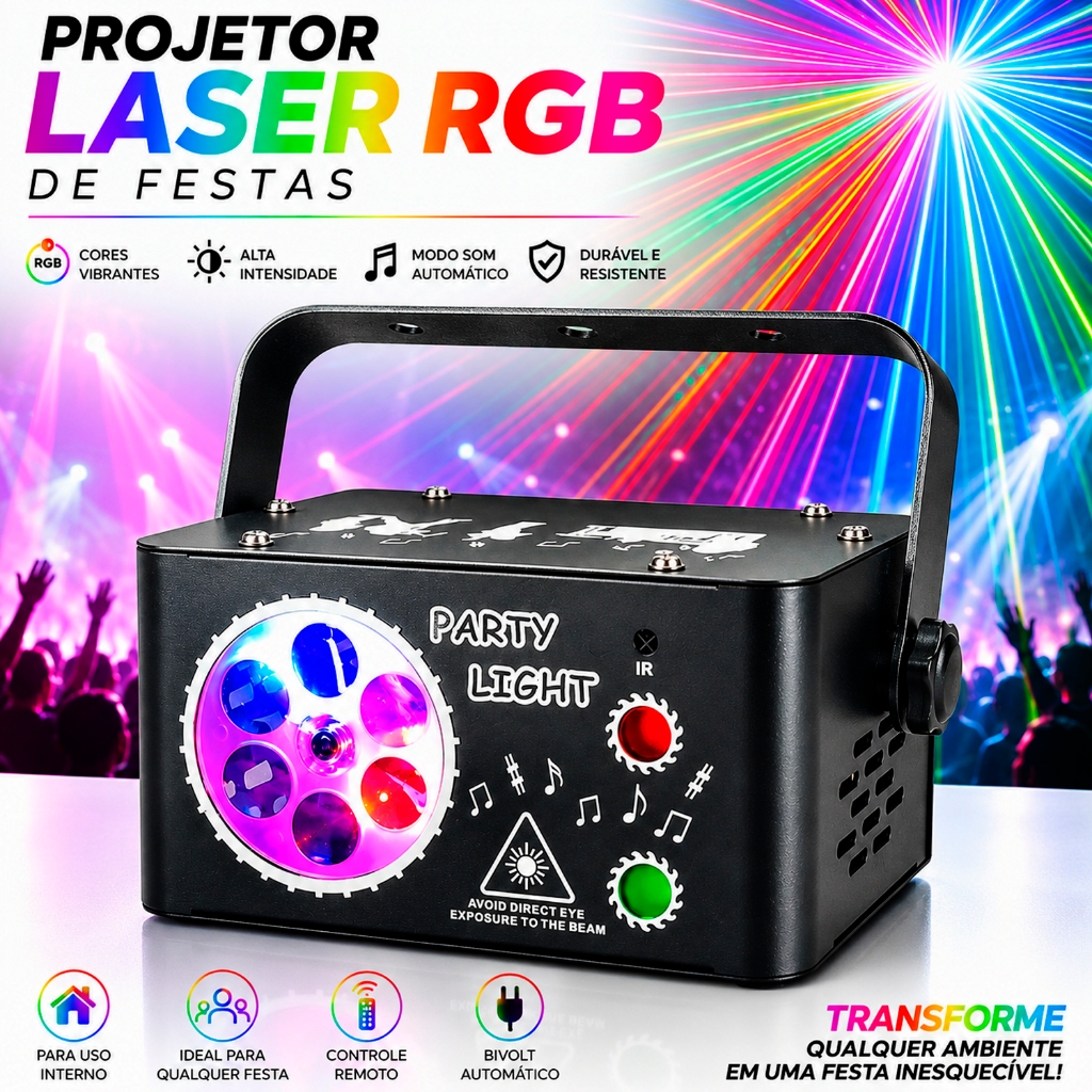 Canhão de Luz Refletor Palco Festa 2 em 1 LED RGB Laser Controle Estroboscópio Palco KTV