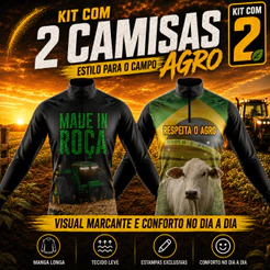 Kit 2 Camisas Camiseta Agro Térmica Manga Longa Proteção UV Blusa Masculina Trator Roça Boi Colheita