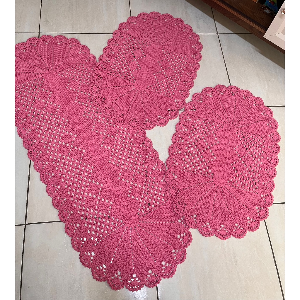 Kit Tapetes de Crochê Oval 3 Peças Feito à Mão | Jogo para Cozinha Quarto com Passadeira