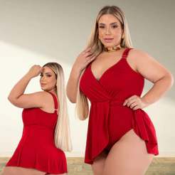 Body Maiô Versátil Plus Size Saia Embutida Decote Transpassado Moda Praia Piscina E Compor Look Casual Eventos Elegante