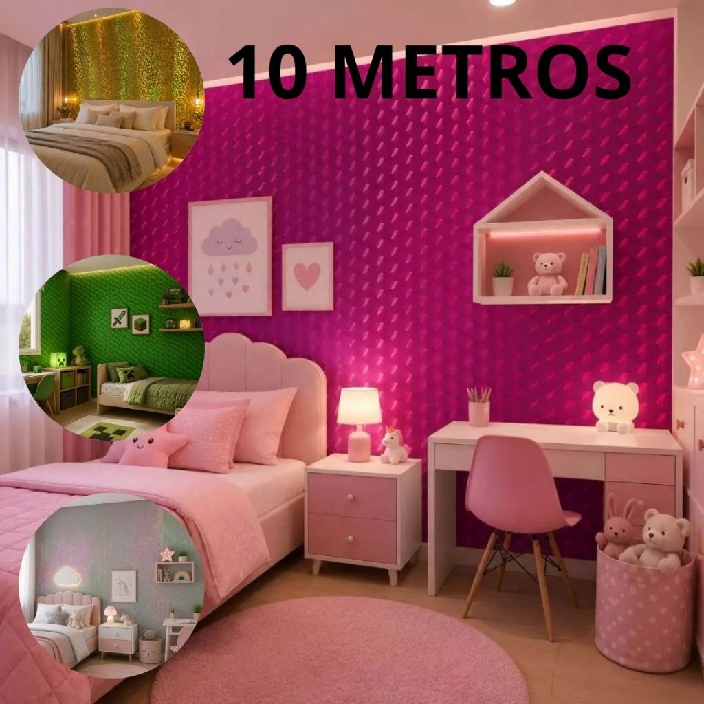 Papel de Parede Rolo Adesivo Holográfico Vinil Adesivo Brilho Decoração Festa Casa Rosa 45cm x 10M