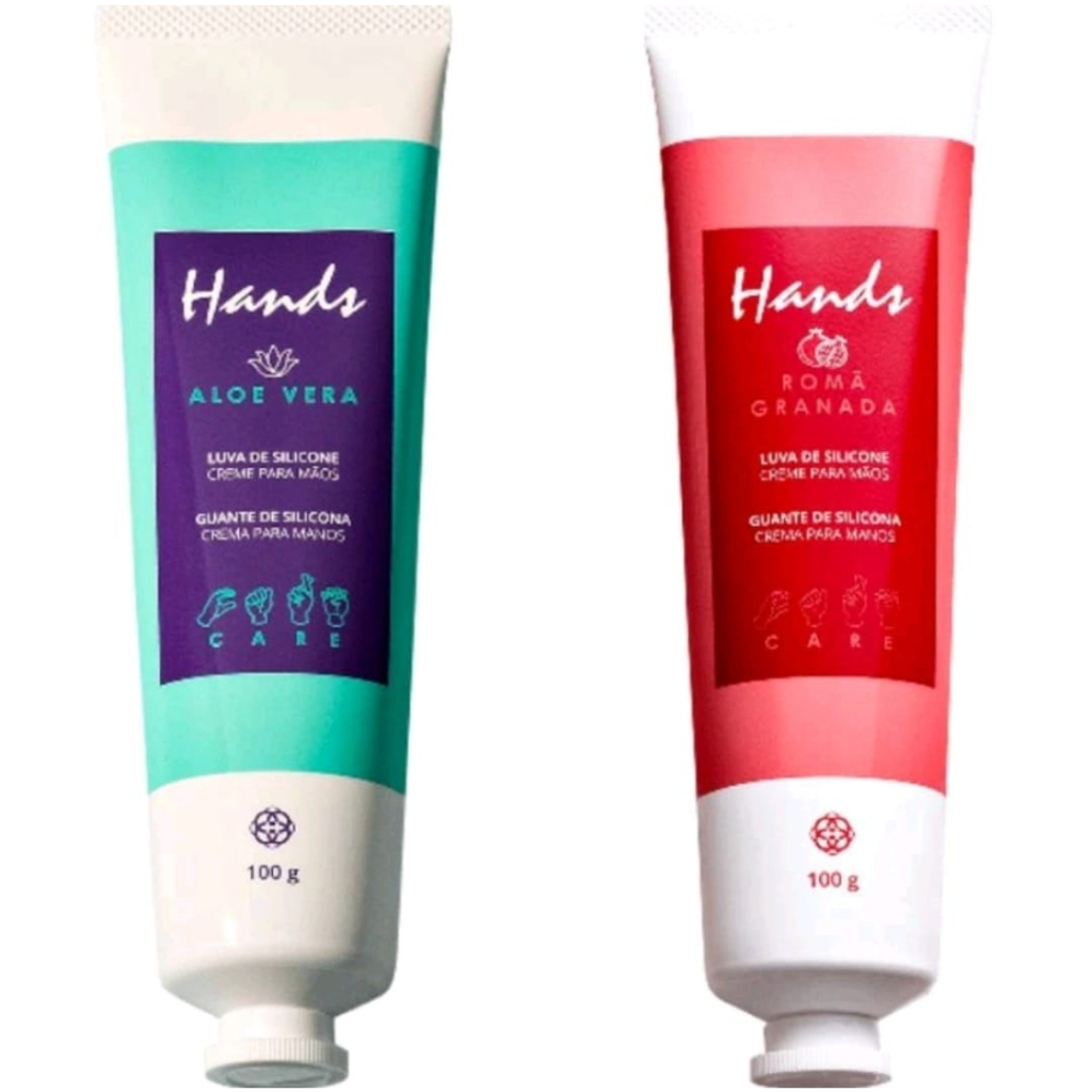 Kit 01 Luva De Silicone Romã + 01 Luva de Aloe Vera Creme P/ As Mãos Hands 100g Envio Rapido