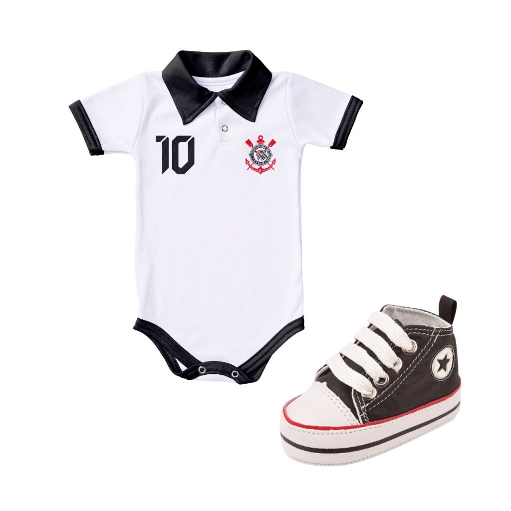 Kit 2 Peças Body Corinthians Oficial Torcida Baby e Tênis 71802 Preto Star Bebe Mania