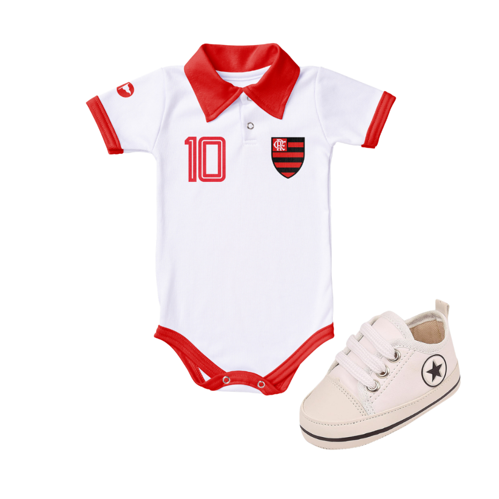 Kit 2 Peças Body Flamengo Torcida Baby Oficial e Tênis Bebe Mania Star 71303