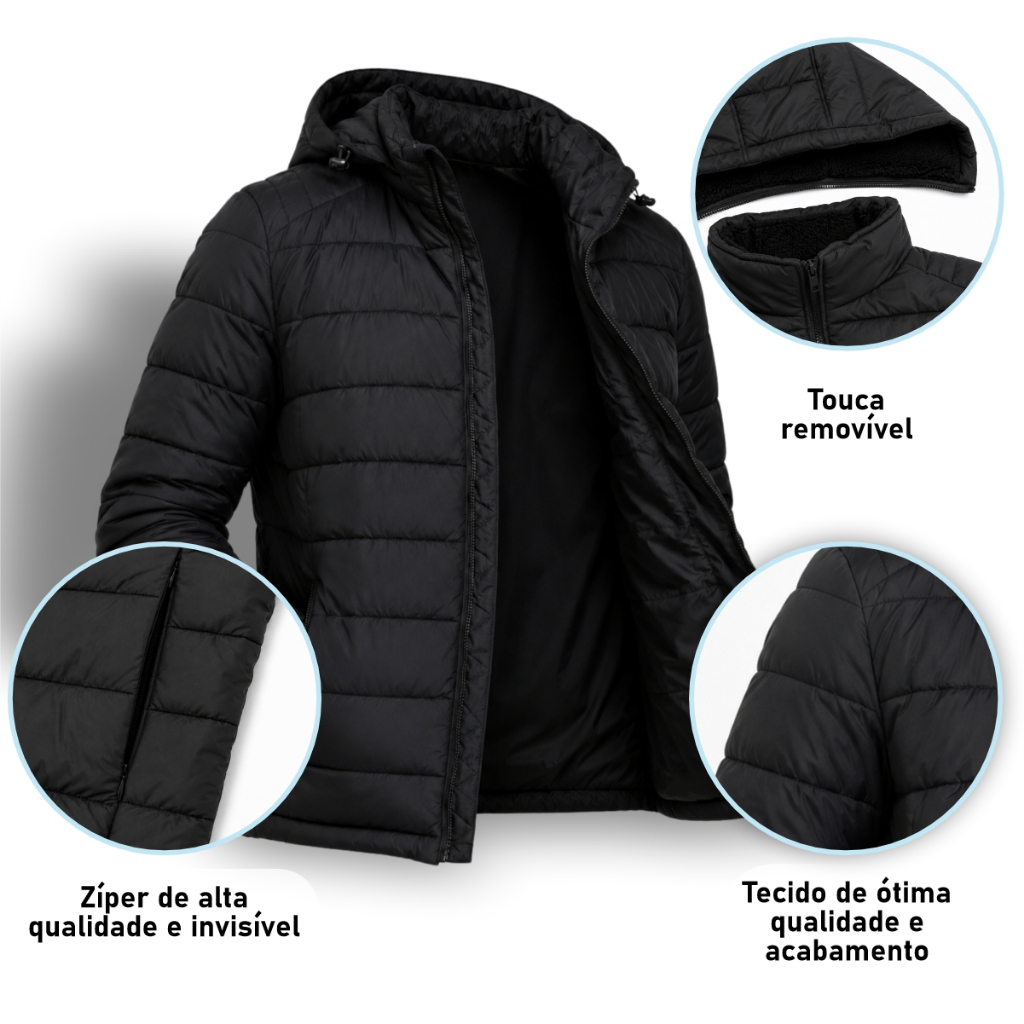 Detalhes do Jaqueta Bobojaco VNM 04 Casaco Gominho Unissex Capuz Removível Impermeável Puffer Inverno Frio
