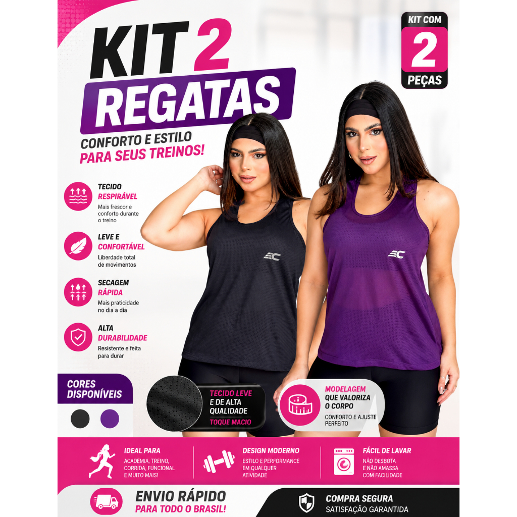 Kit 2 Camiseta Regata Academia Dry Fit Blusa feminina Furadinha Fitness Confortável Musculação Corrida