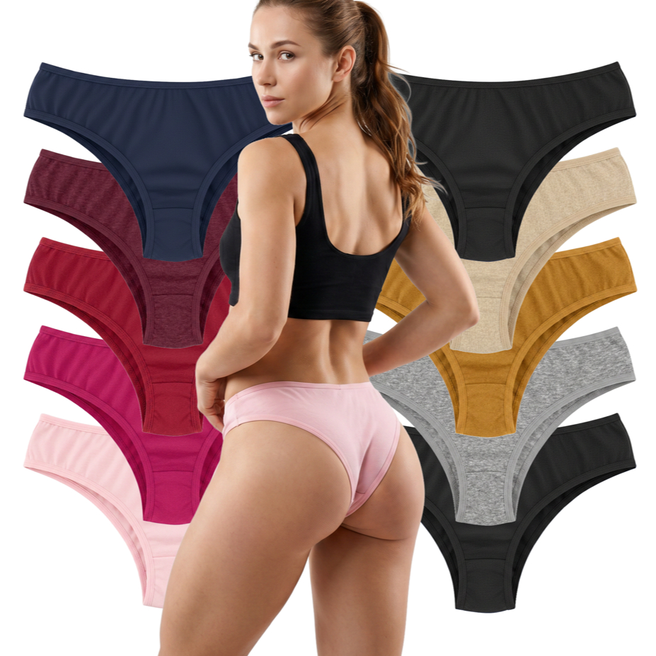 Kit 10 ou 5 Calcinhas Básica Algodão Tanga Feminina Dia a Dia Lisa Biquini
