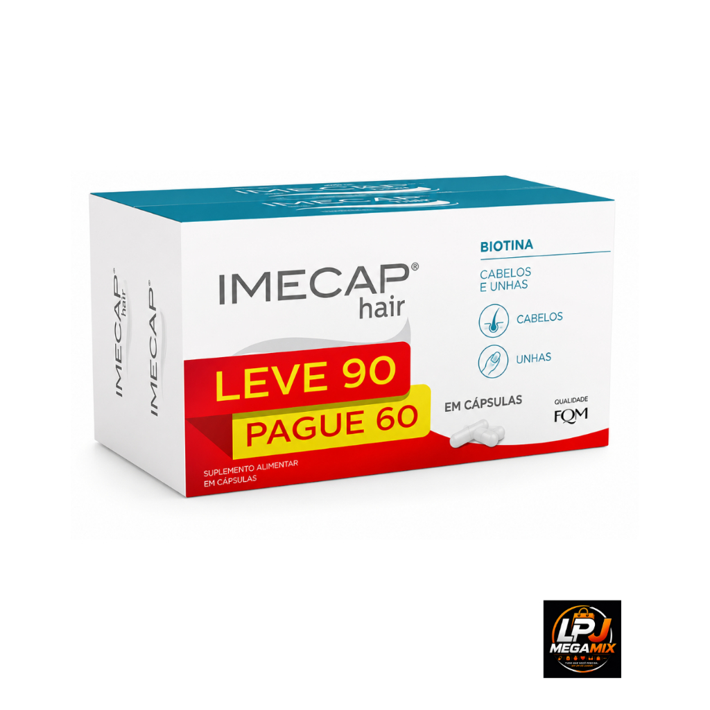 Imecap Hair Leve 90 Pague 60 Cápsulas Unhas Fortes e Crescimento Capilar