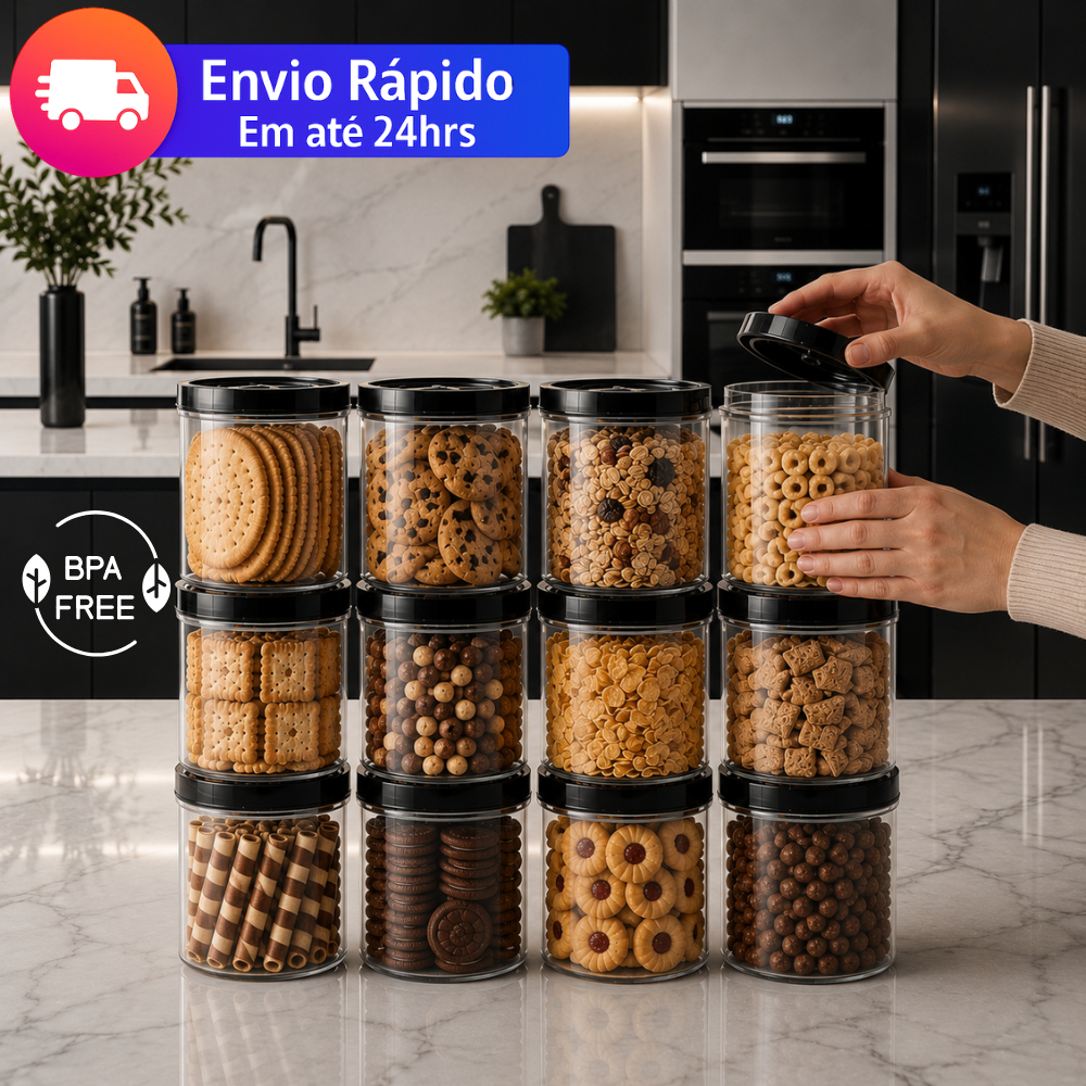 Jogo 9,6,3 Potes Redondo 1 Litro Transparente Tampa Rosca Pote Mantimento BPA FREE Cereais Biscoito