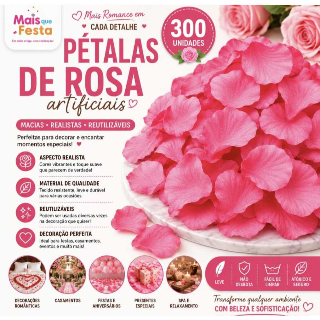 300 Pétalas de Rosa Artificial para Decoração Romântica e Presentes