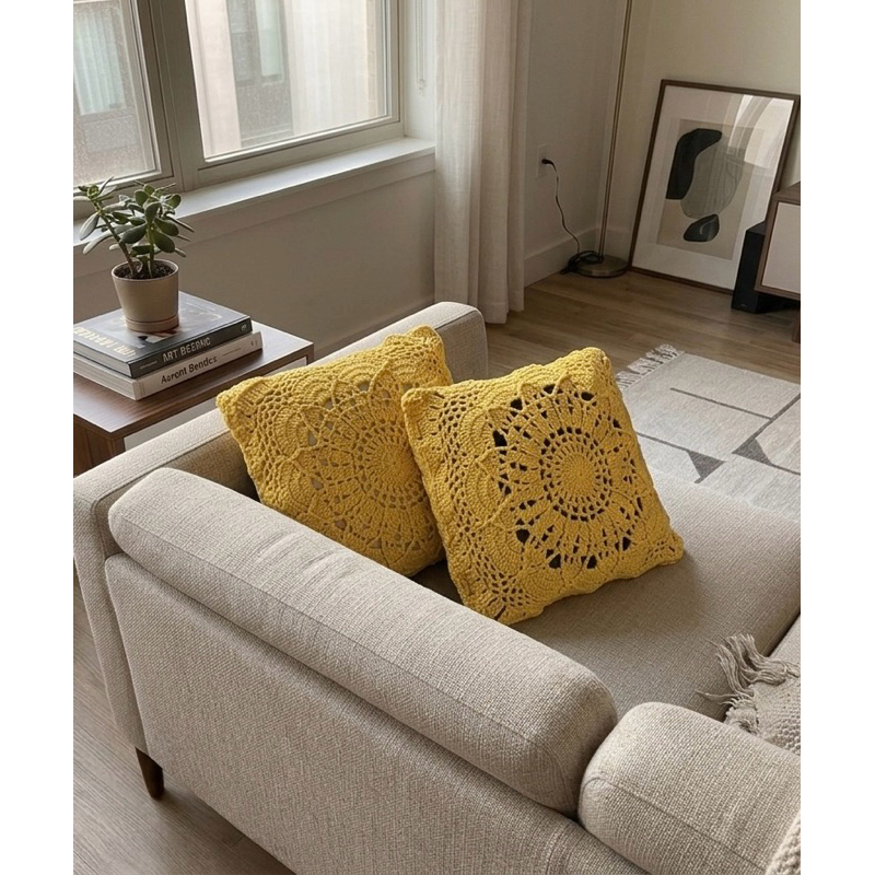 Capa De Almofada De Crochê Mandala Girassol Quadrada Sala Quarto Boho Luxo