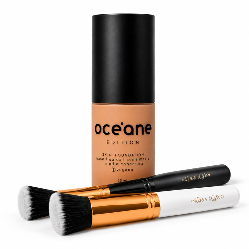 Base Líquida Océane Skin Foundation Semi Matte ORIGINAL Cobertura Média Natural - Presente Pincel