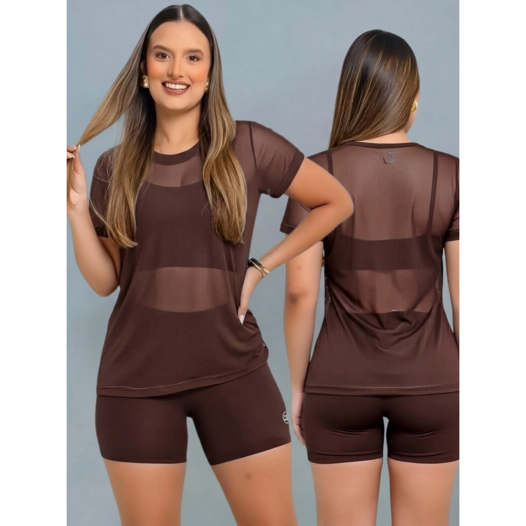Blusa de Tule Academia Feminina - Camiseta Transparente Feminina para Academia Treinar - Moda Fitness Tendência 2026