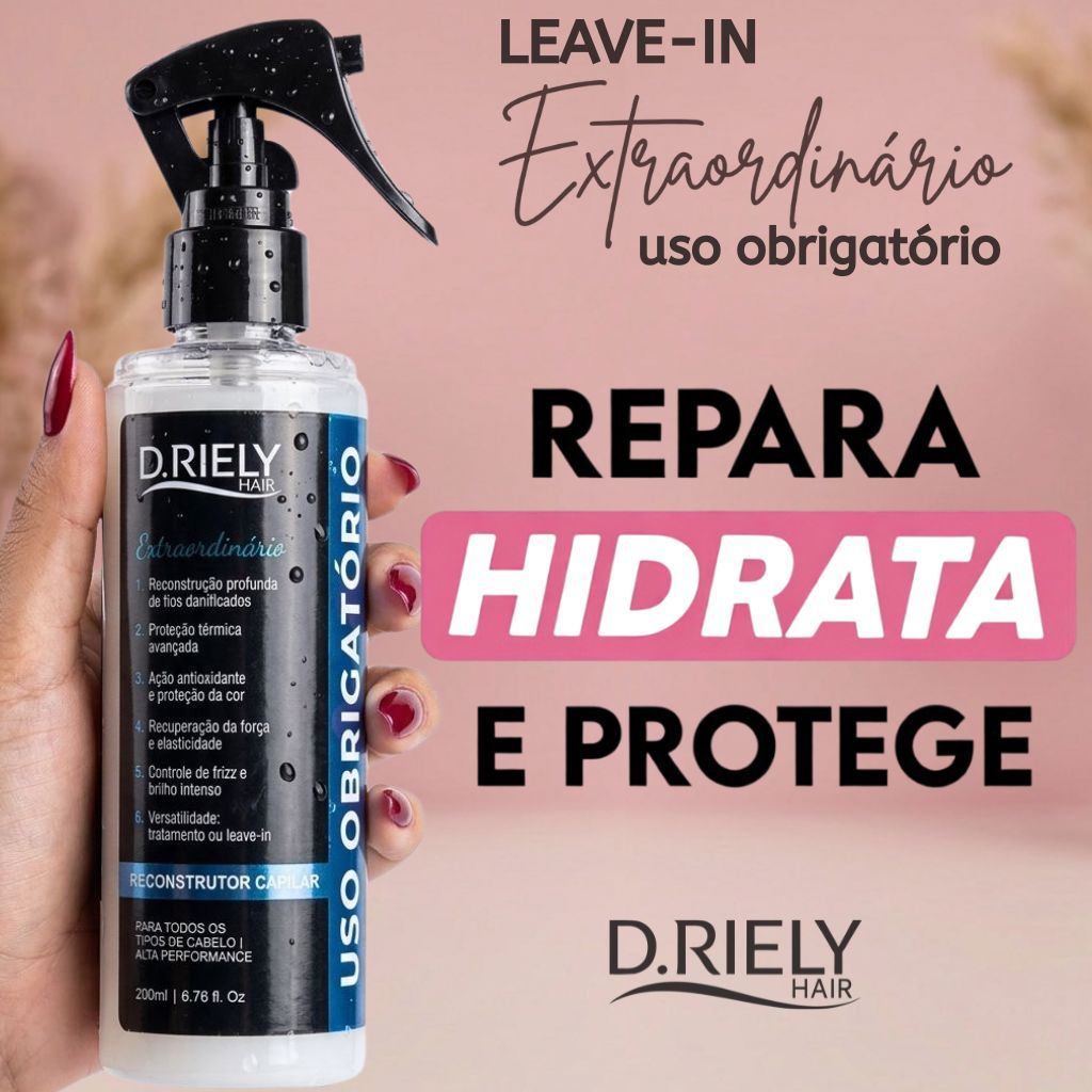 Leave-in Spray Reconstrutor Finalizador Capilar Protetor Térmico Anti Frizz Liso Filtro Solar D.Riely Uso Obrigatório