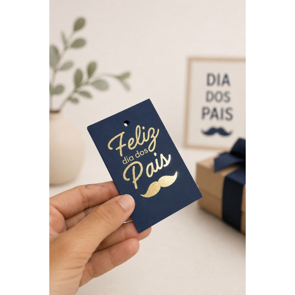 Tag  azul em hot stamping Feliz Dia dos pais - Mimo dia dos pais -Embalagem dia dos pais - 10 unidades