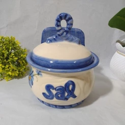 SALEIRO DE MESA E PAREDE DE CERÂMICA AZUL ENFEITE DECORAÇÃO CASA COZINHA