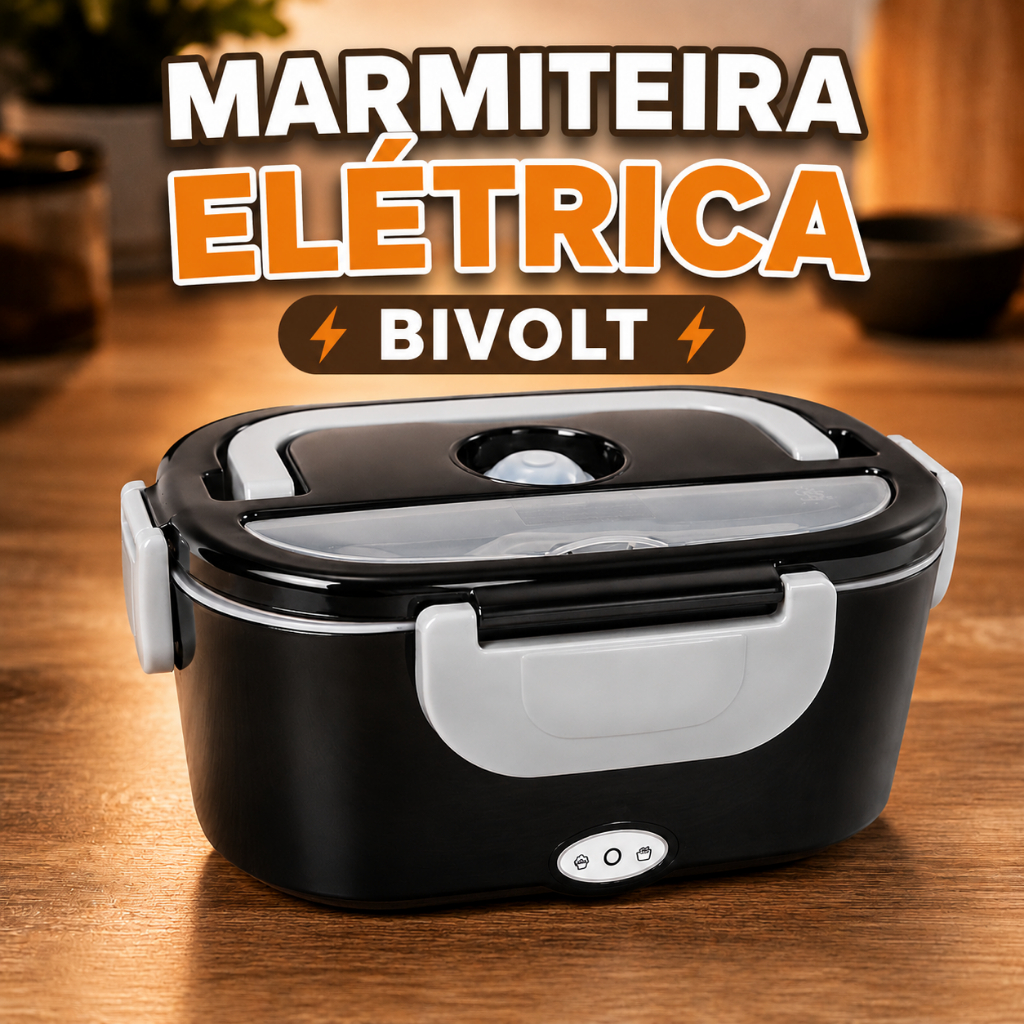 Marmita elétrica portátil bivolt 110v 220v 1,5 litros com talher ou Marmiteira Comum tampa de Bambu