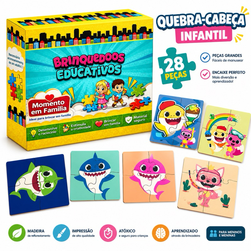 kit quebra cabeça 10cm 7 peças Baby Shark