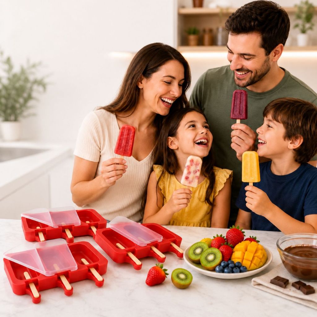 KIT 5 Formas Molde de Picolé Silicone com 250 Palitos Forminhas Sorvete com Tampa