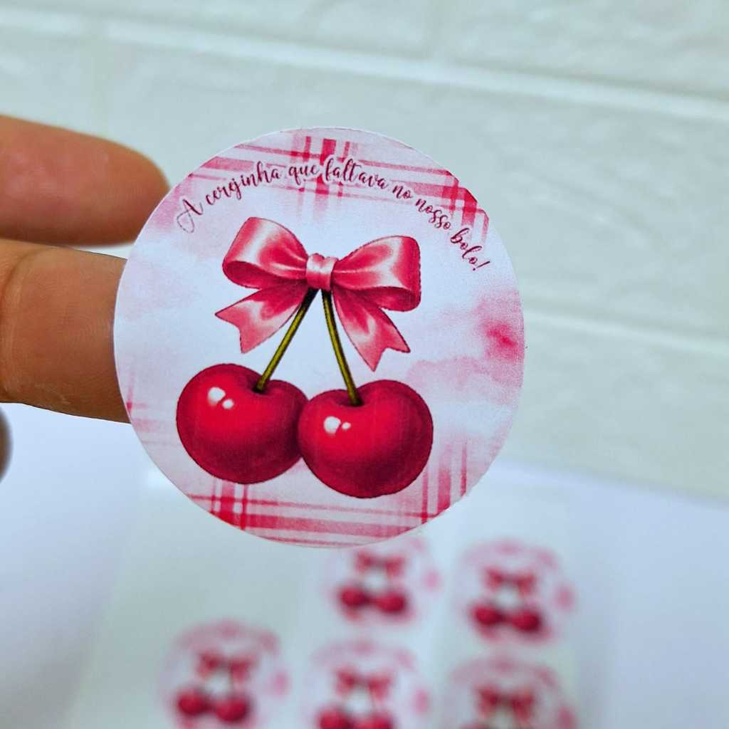 100 ADESIVOS VERMELHO E ROSA - PERSONALIZADO CEREJINHA - Lembrancinhas, Aniversário, MESVERSARIO FESTAS