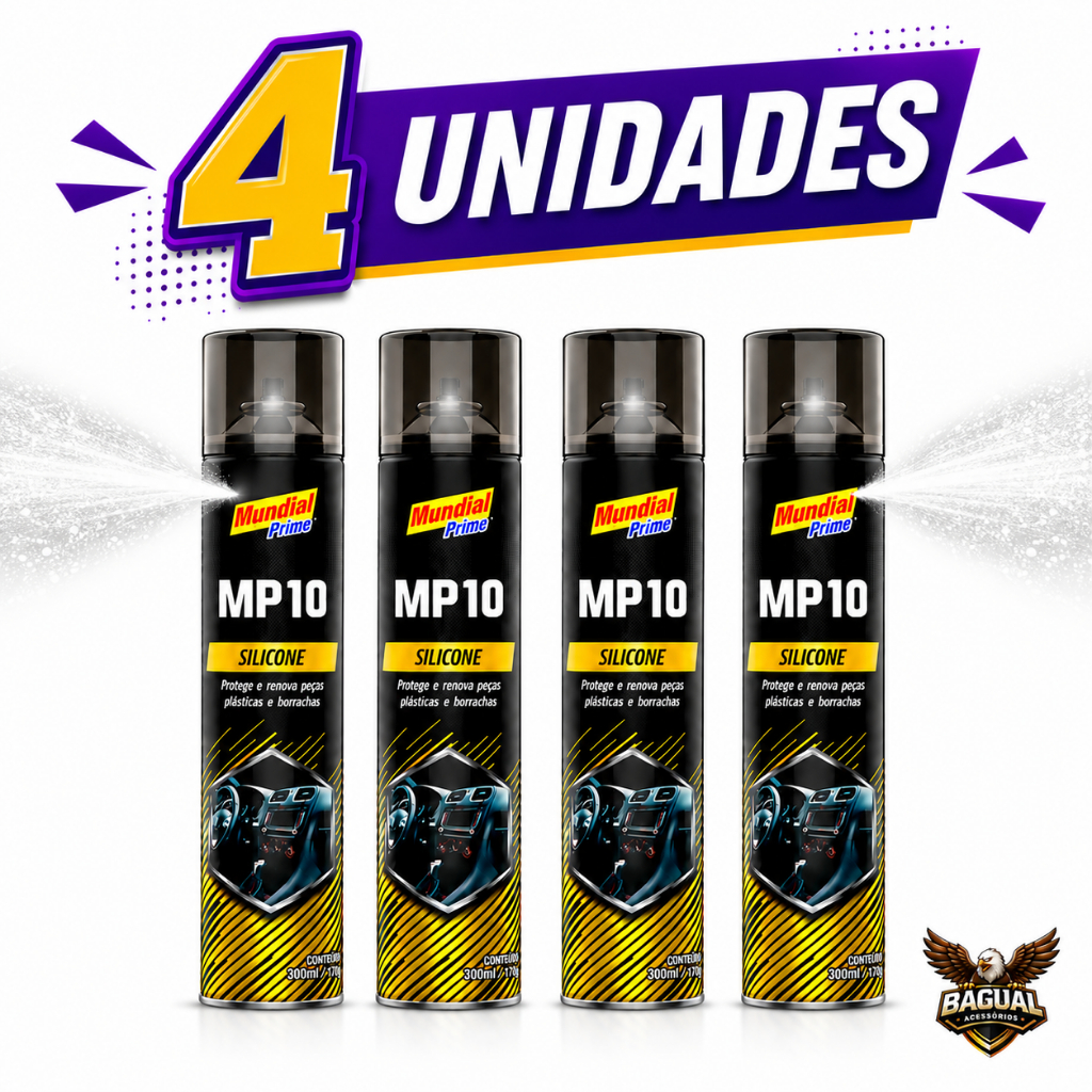 KIT ATÉ 4 SPRAYS de Silicone  MP10 Tutti Frutti 300ml – Revitalizador, Automotivo, Proteção, Brilho Mundial Prime*