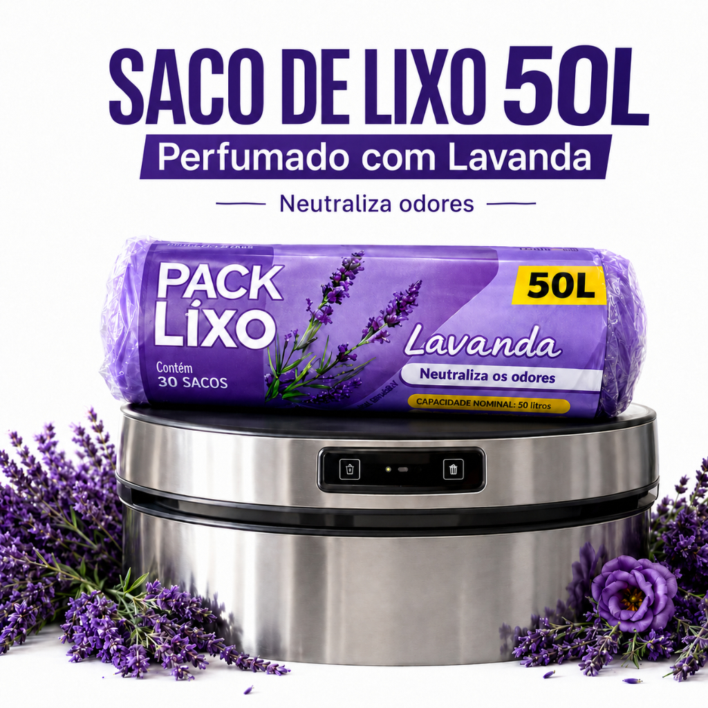 Saco Lixo 50L Lavanda Perfumado Anti Odor Anti Inseto Reforçado Resistente Neutralizador Odores