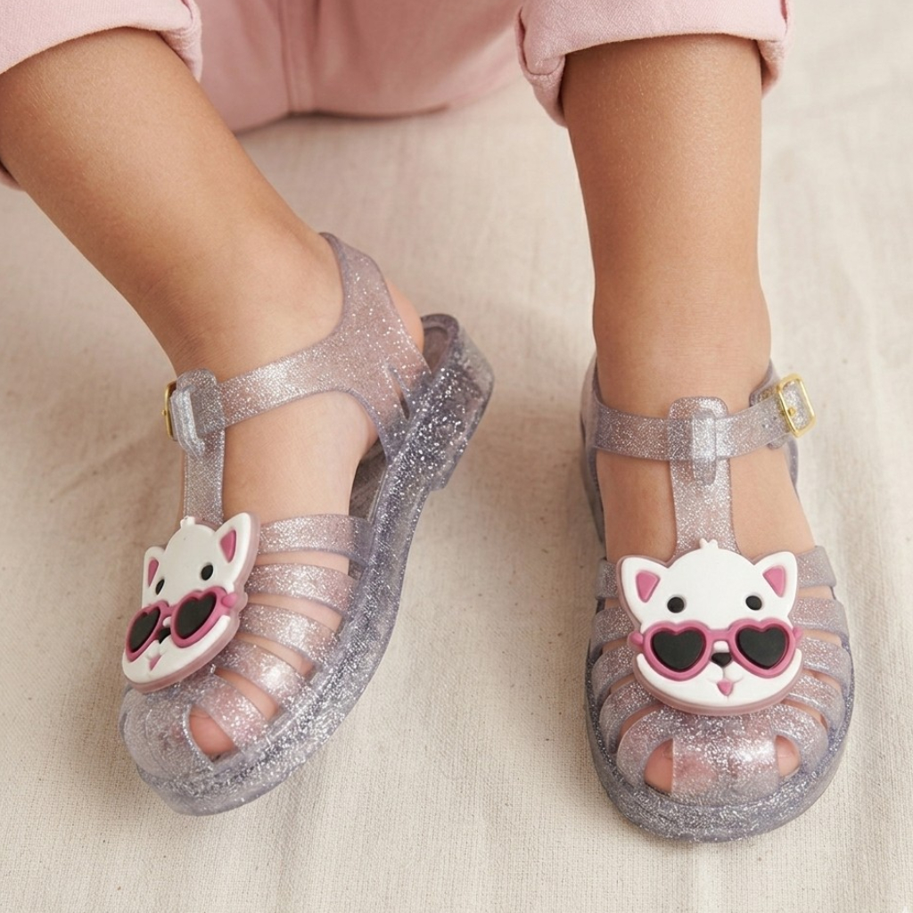 Sandália Infantil Menina Xereta Aranha Fechada Com Glitter Confortável Gatinha