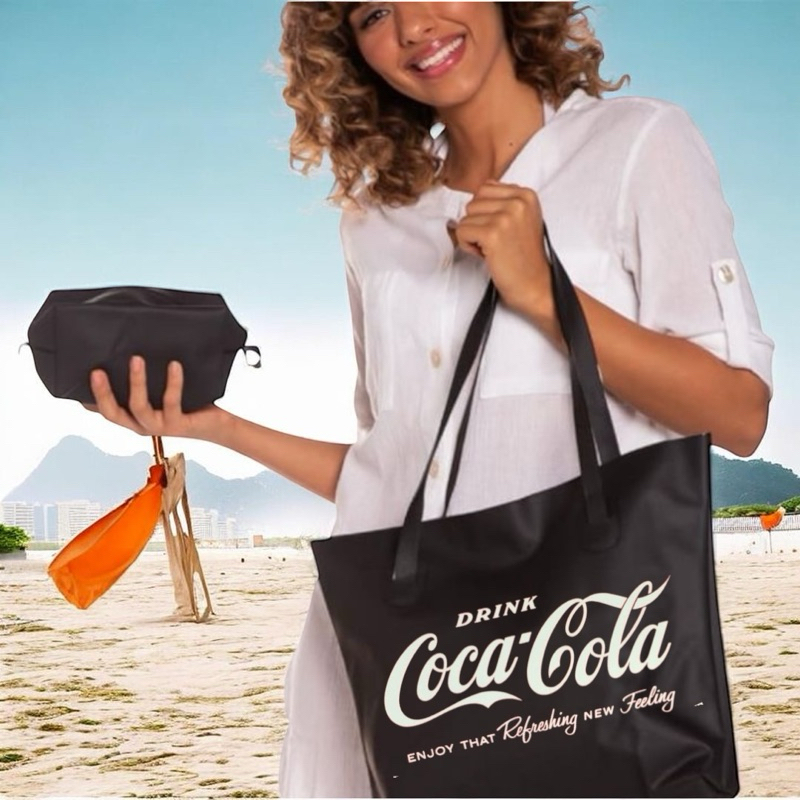 kit bolsa + Necessarie Moda Praia Piscina Modelo Eco Bag Sacola Impermeável Lona Lavável Nylon Feminina Ecológic