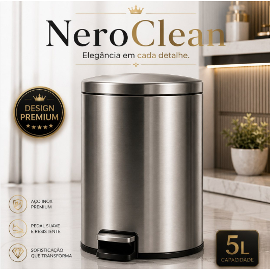 Lixeira Inox 5L Slim com Pedal Premium Banheiro Cozinha Moderna