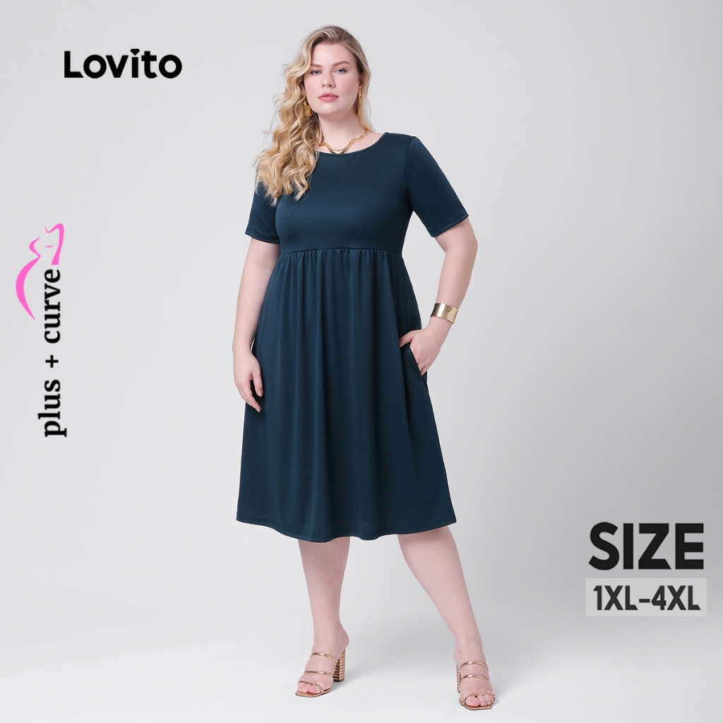 Lovito Vestido Plus Size Feminino Midi Acinturado DRB290BRL319