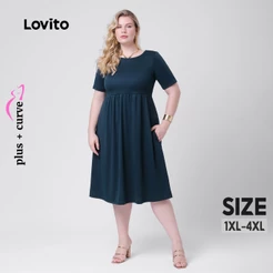 Lovito Vestido Plus Size Feminino Midi Acinturado DRB290BRL319