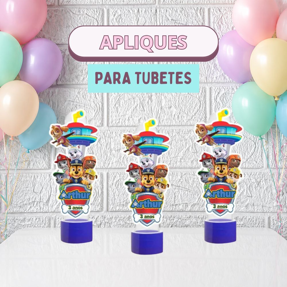Apliques 3D para Tubetes 13cm Lembrancinha Aniversario Infantil Personalizado Patrulha Canina Menino