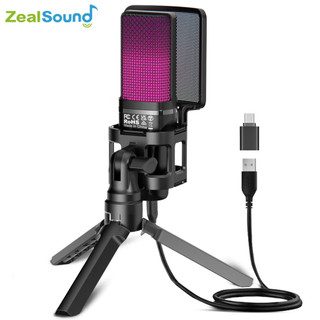 Microfone ZealSound RGB USB Gamer PC PS5 Streaming