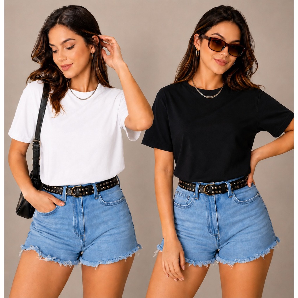 Kit 2 Camisetas Feminina T-shirt Lisa Básica 100% Algodão Gola Redonda Estilosa Confortável