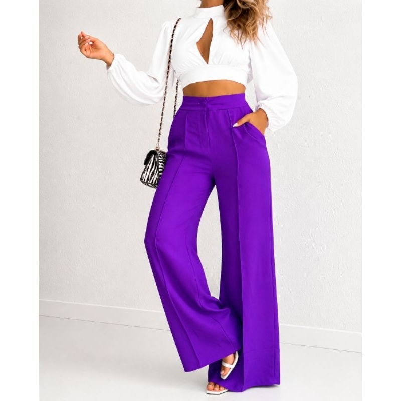 Kit 2 Calça Pantalona Calça Cintura Alta Tecido Duna Calça Confortável Calça Vermelha Calça Branca