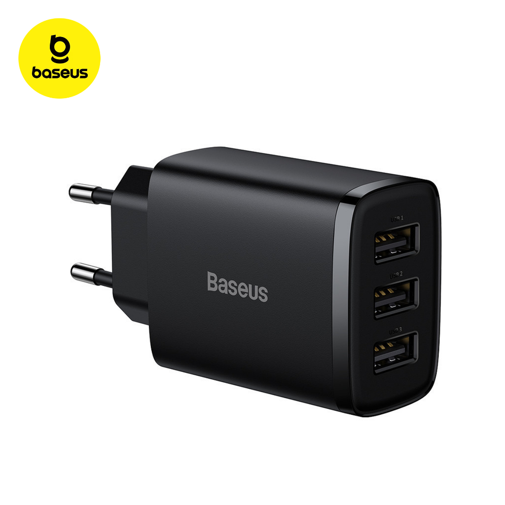 Carregador De Parede Turbo Triplo Usb Baseus Mini 17w
