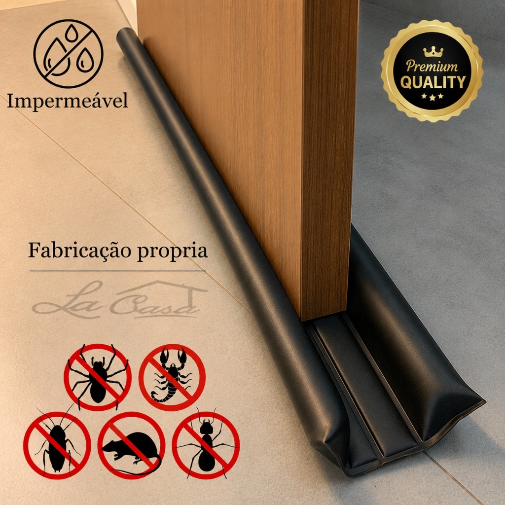 Veda Porta Impermeável Rolinho Protetor 70cm e 80cm Dupla Proteção Preto