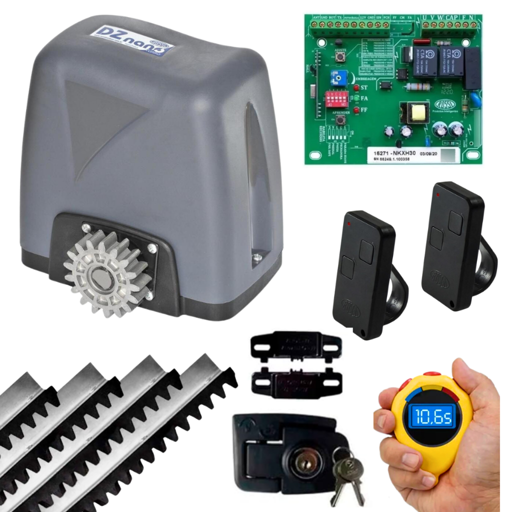 Kit Motor Portão Deslizante Completo Rossi 1/4 Dz Nano Turbo 600kg Com Cremalheira