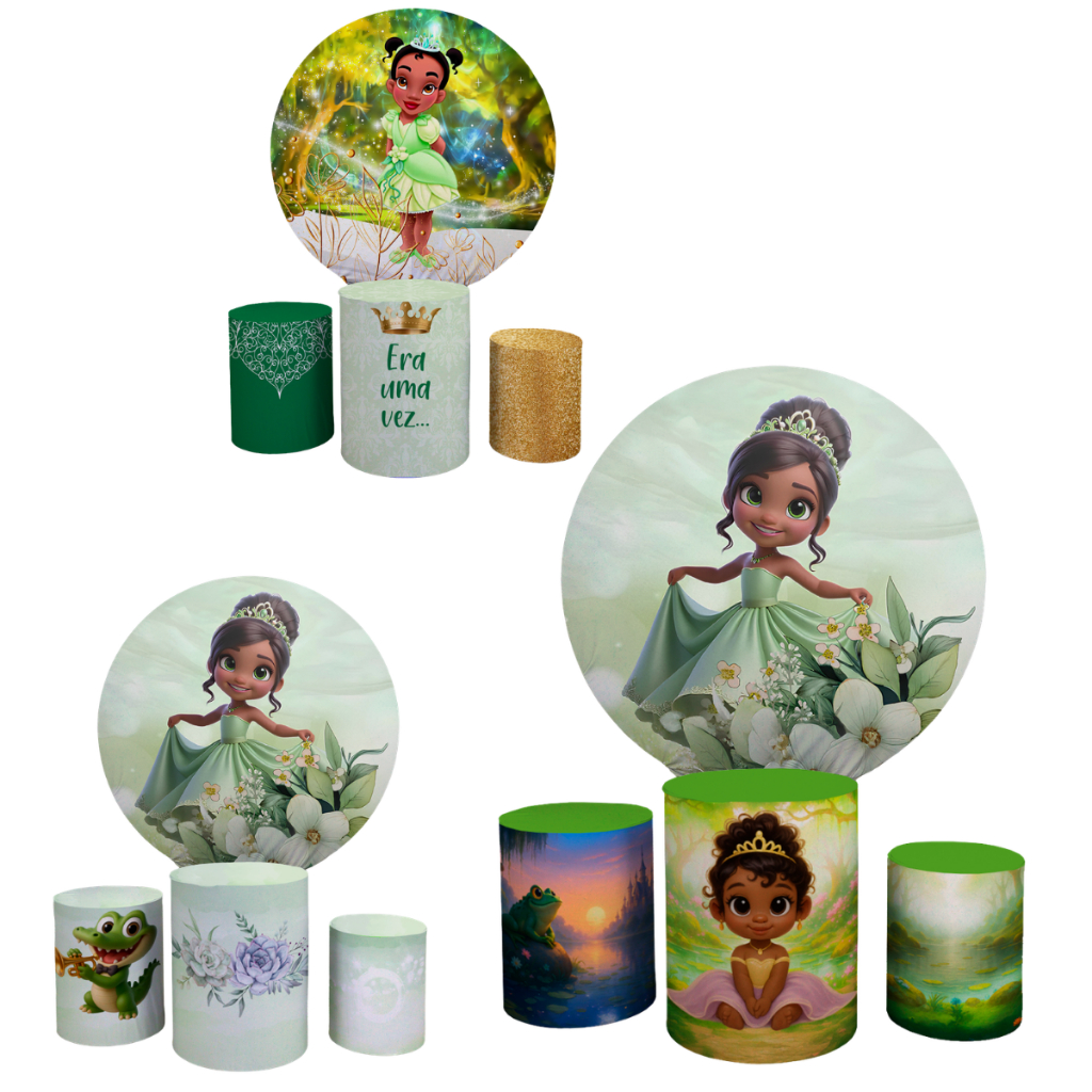 Painel Circular Capa Sublimaçao Personalizada E Capa Cilindro Trio Veste Facil Aniversario Tema A Princesinha Tianinha