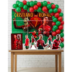 Kit Decoração Festa Infantil Painel + 5 Displays de mesa + 50 Bexigas - CR7 Portugal