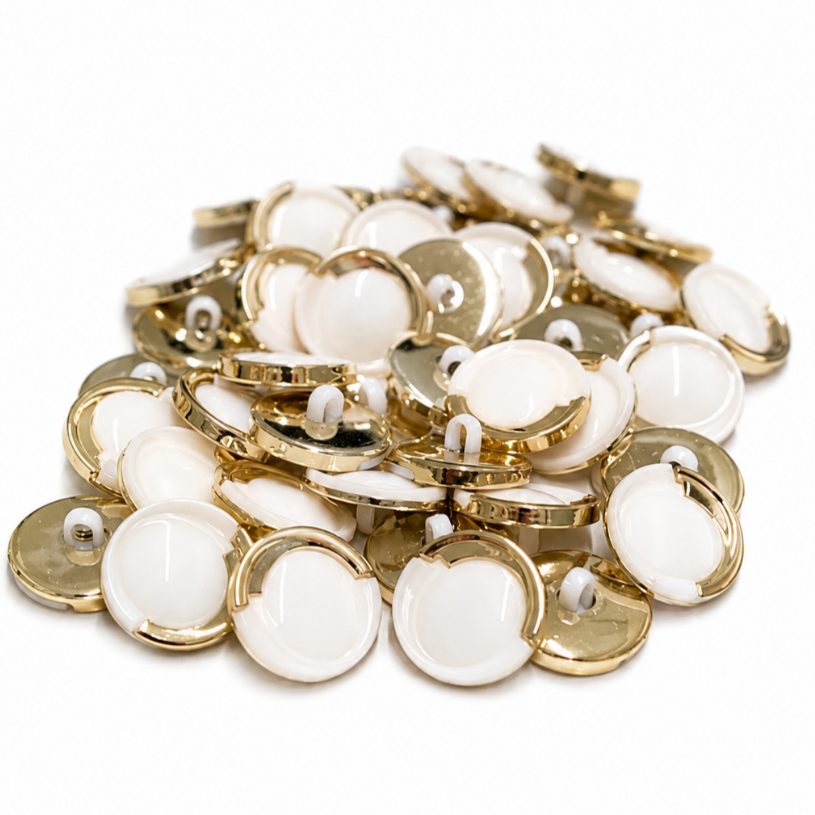 Botão costura plástico branco detalhe rose gold com pézinho 21Mm 34 L - 30/20/10 unidades