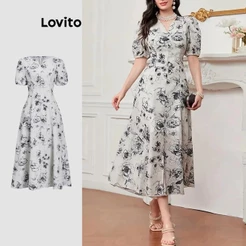 Lovito Vestido Feminino Midi Modesto Estampa Floral DRB112ED335