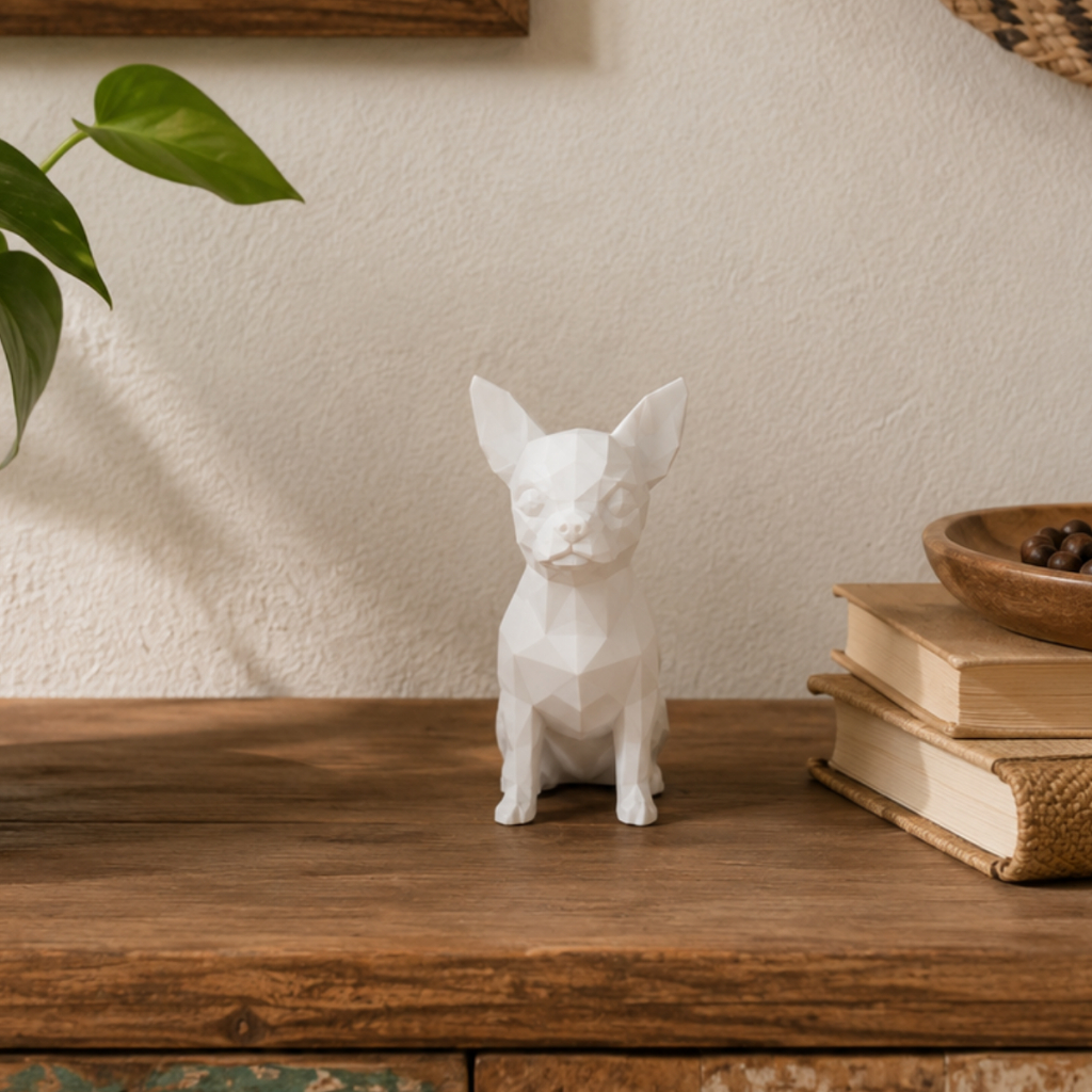 Escultura Cachorro Chihuahua Geométrico Objeto Decorativo Sala