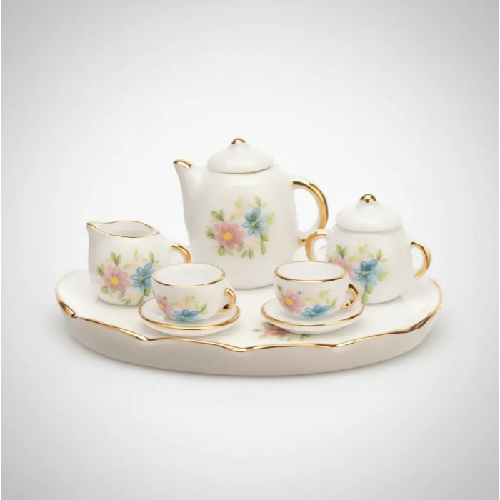Aparelho Café Miniatura Porcelana Branca Decorada com Filete a Ouro Lembrancinha Casamento Bodas