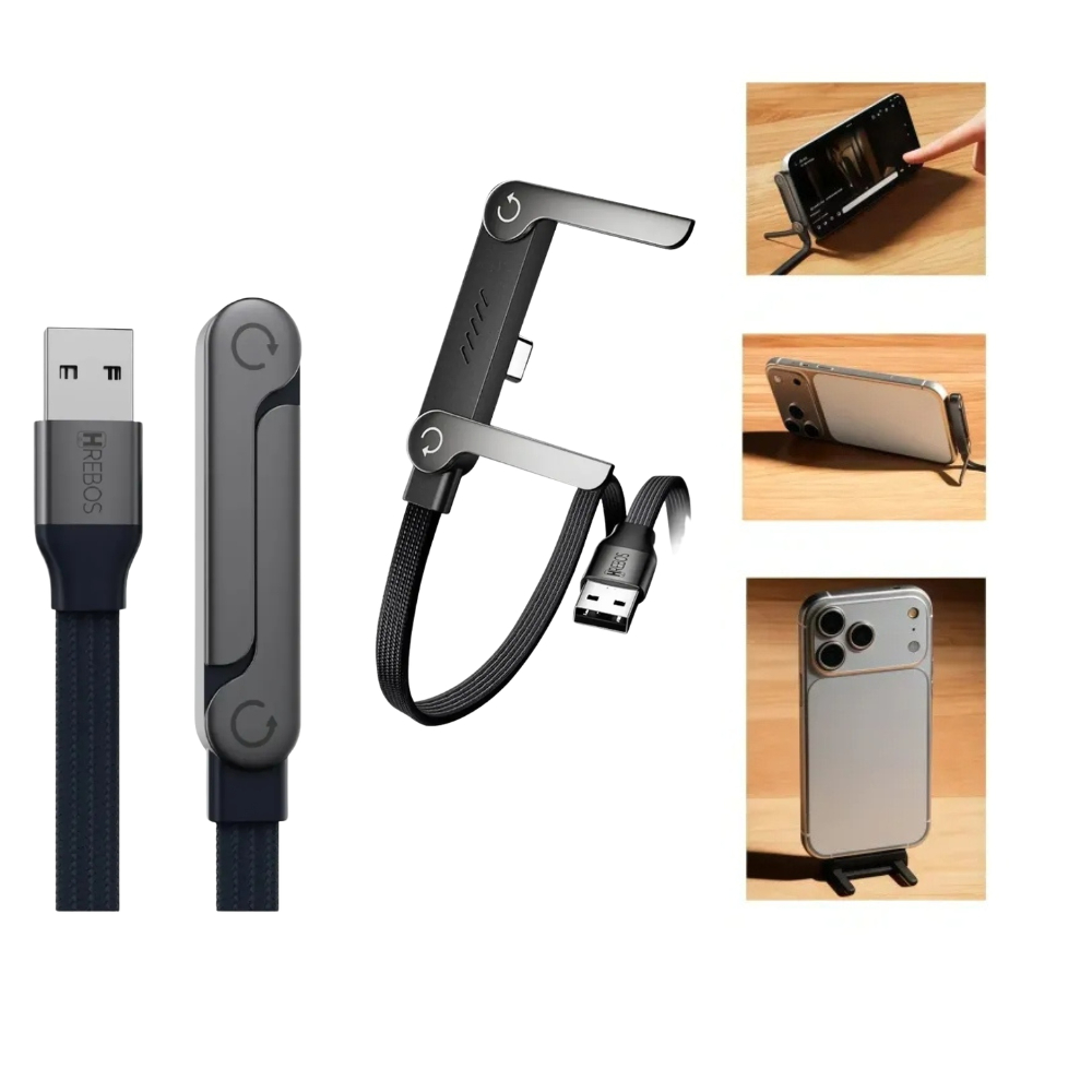 Cabo Turbo USB Tipo C 100W com Suporte SersiLink 1.5m CB-489 Hrebos Retrátil para Jogos e Vídeos